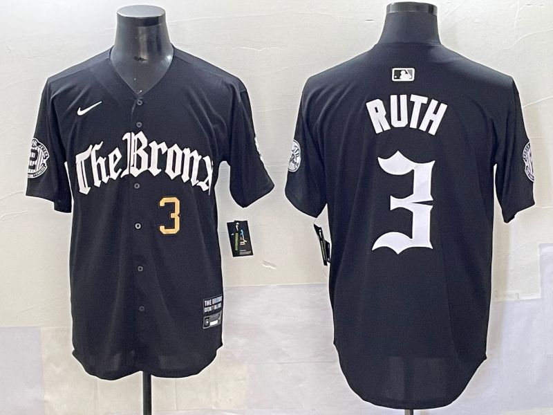 Men 2025 New York Yankees #3 Ruth Black Five generations Joint Name Nike MLB Jersey style 3